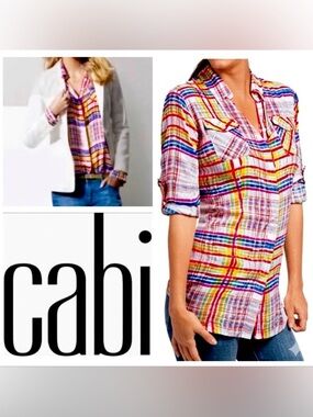 CAbi Bright Multi-Color Plaid Button Shirt Style#797 Cirque Plaid